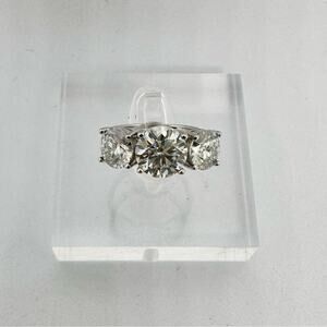 Three Stone Moissanite Ring Past Present Future Trilogy Wedding Anniversary Band